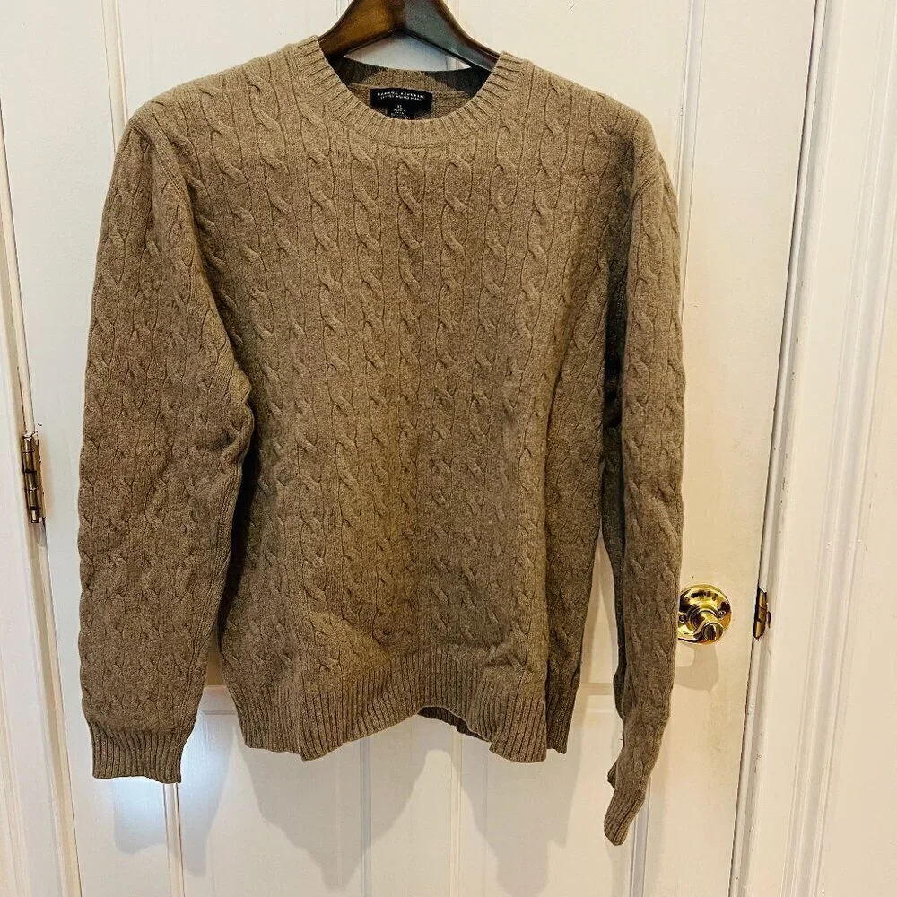 Banana Republic White Cable Knit Fisherman's Wool Cashmere Sweater Mens XL